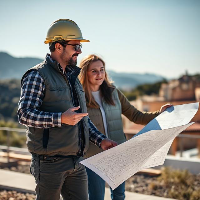 Constructeur de maison à Toulon présentant un plan sur chantier local