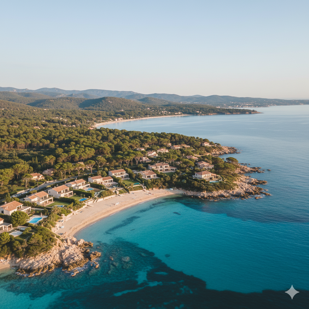 Panorama littoral et collines du Var avec quartiers résidentiels — meilleures communes pour construire dans le Var