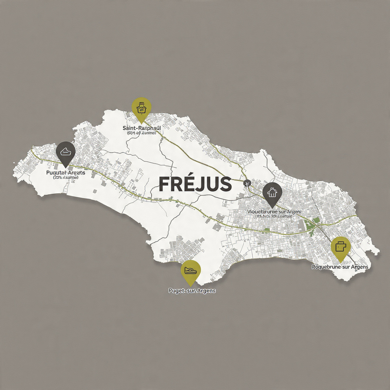 Carte de Fréjus dans le Var, repères marchés – prix au m² maison neuve