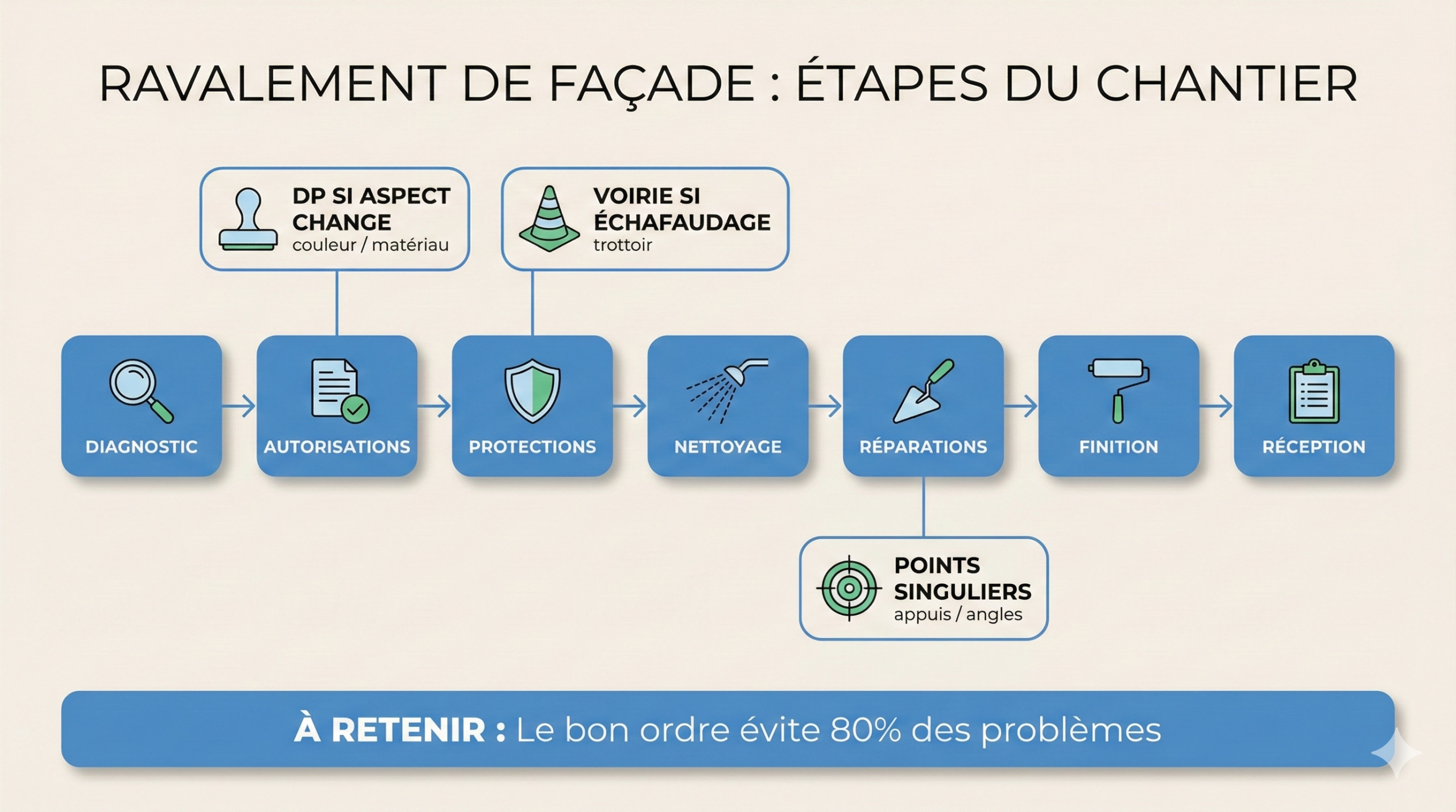 étapes chantier ravalement de façade